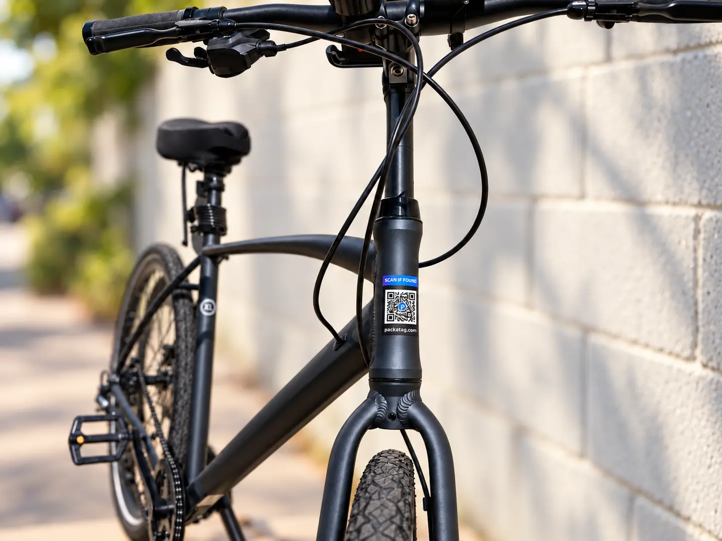 PackaTag QR recovery sticker attached to a bicycle